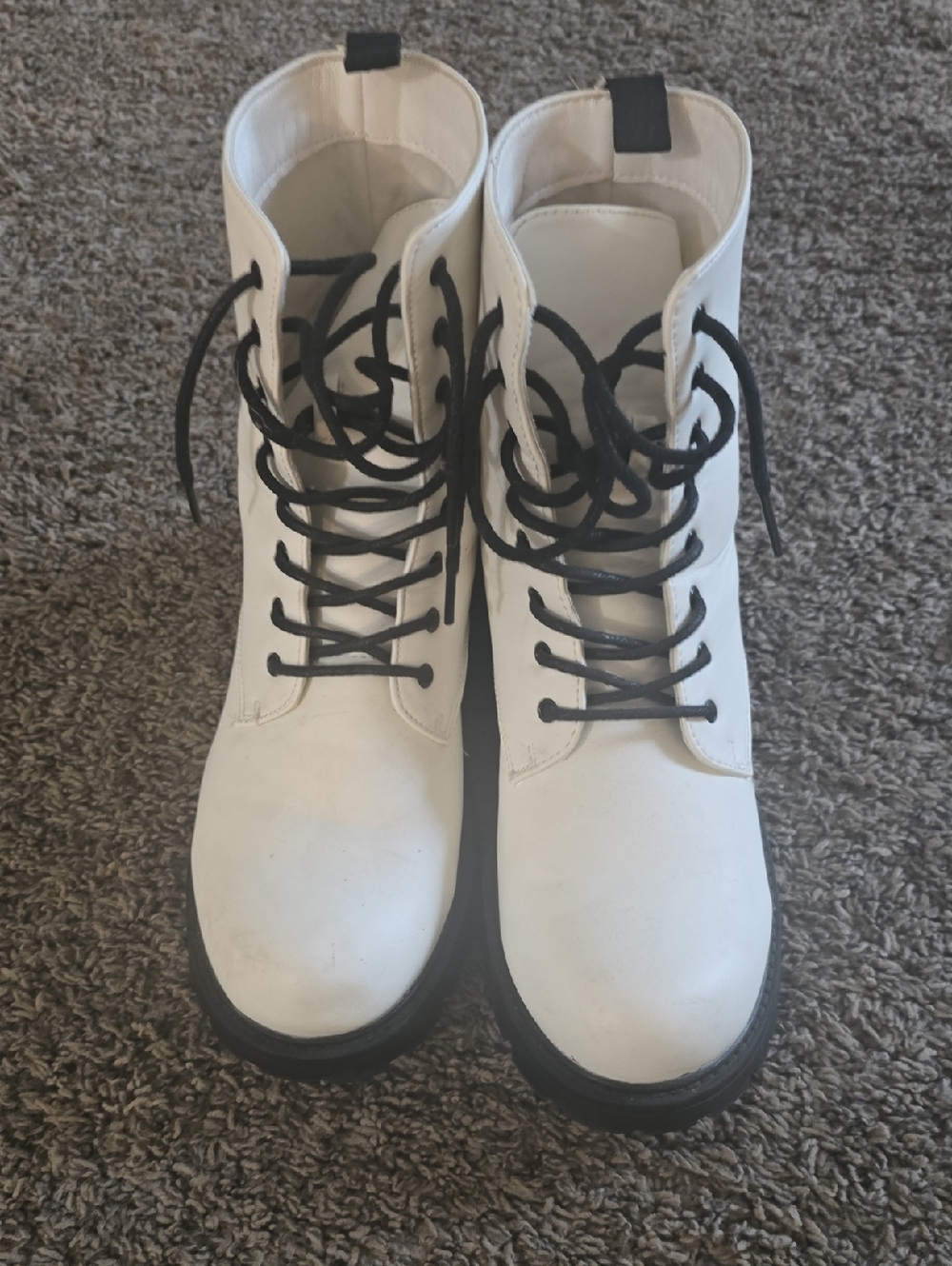 Rue21 White Lace-Up Combat Boots with Black Laces